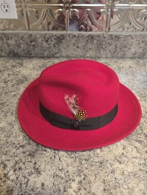 New Mens Unisex Jaxon Hats Pachuco Crushable Wool Felt Fedora Red/Black Med Hat